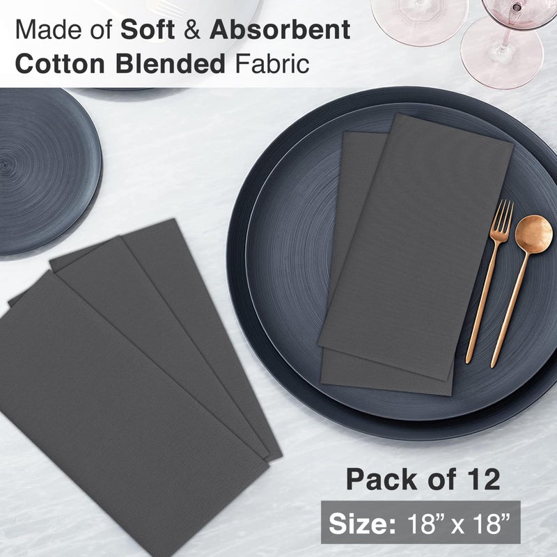Ruvanti Cloth Napkins Set of 12, 18x18 Inches Napkins Cloth Washable, Soft, Durable, Absorbent, Cotton Blend. Table Dinner Napkins Cloth for Hotel, Lunch, Restaurant, Weddings, Parties - Dark Grey - Image 5